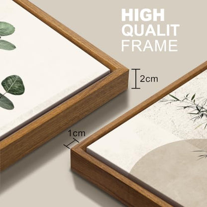 3 Pcs Framed Sage Green Boho Botanical Neutral Abstract Canvas Wall Art - color: Eucalyptus Bamboo Plant, size: 12"x16"x3Pcs