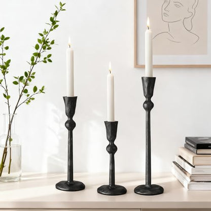 Set of 3 Antique Black Taper Candle Holders Cast Iron Candlestick Holder - color: Bkzt05-3a
