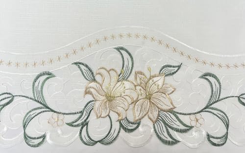 GOHD Lily Fragrance 3pcs Colorful Embroidery Kitchen Cafe Curtain Set.Beige - color: Beige