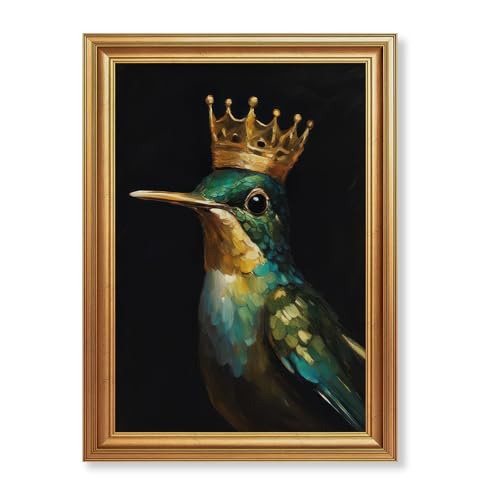 EJPFOGV Luxury Hummingbird with crown Framed Canvas Wall Art 16x24 inches - color: Crown, size: 24"L x 16"W