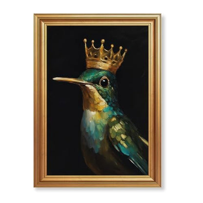 EJPFOGV Luxury Hummingbird with crown Framed Canvas Wall Art 16x24 inches - color: Crown, size: 24"L x 16"W