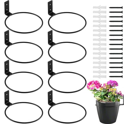 8-Pack 6 Inch Flower Pot Holder Ring Wall Mounted Metal Flower Pot Hangers Wall Hanger Bracket Rings Black Planter Bracket for Home, Garden, Indoor Outdoor Pots - size: 6''
