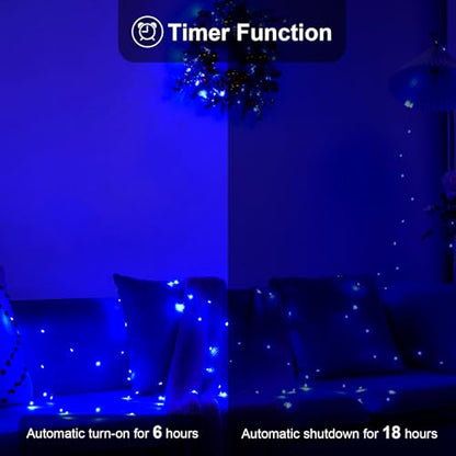 Ariceleo 1 Pack 16.4ft Battery Operated String Lights with Timer, Blue with Synchronized Twinkle Mode, Fairy Lights Battery Powered, 50 LEDs, Idea for Christmas Bedroom Party Wedding - color: Blue, size: 1 Pack-Upgrade