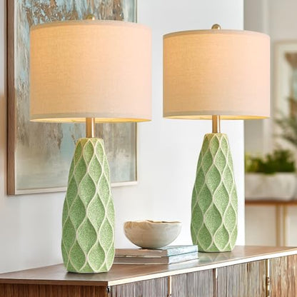 Ceramic Table Lamps Set of 2, 27.5" Green Lamps for Bedroom Living Room - color: Green, size: Large - 27.5’‘