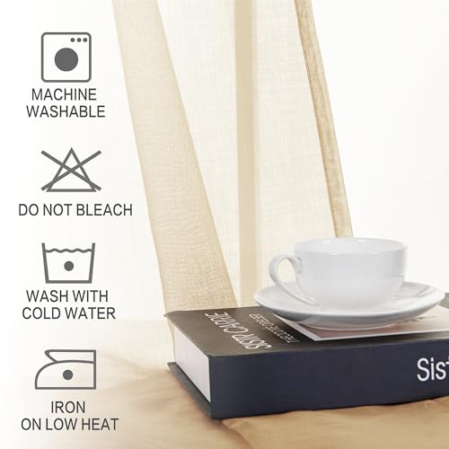 DWCN Sheer Valance Faux Linen Small Window Curtains, Living Room Kitchen Windows, Voile Rod Pocket Valance for Cafe, 1 Panel Beige, 52" W x 18" L - color: Beige, size: 52"W x 18"L (Pack of 1)
