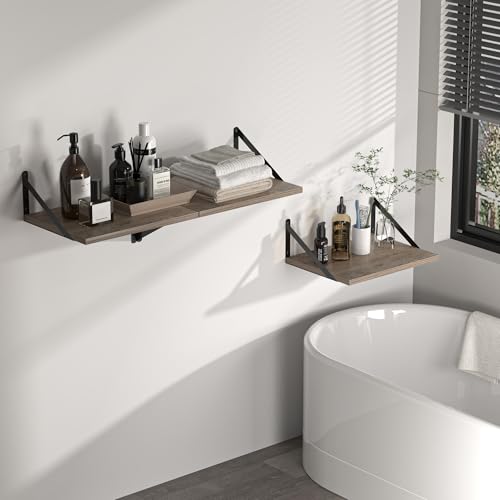 Heimlove 16W x 12D Deep Floating Shelves Set of 2 Grey - color: Grey With Black Metal Bracket, size: 16Wx12Dx5.8H