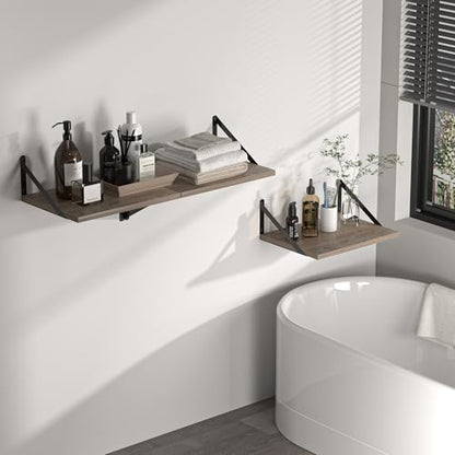 Heimlove 16W x 12D Deep Floating Shelves Set of 2 Grey - color: Grey With Black Metal Bracket, size: 16Wx12Dx5.8H