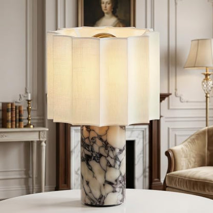 Marble Touch Table Lamp USB Rechargeable Cordless Bedroom Bedside Small Glow Night Light Stone Base and Linen Fabric Shades - color: Rice White