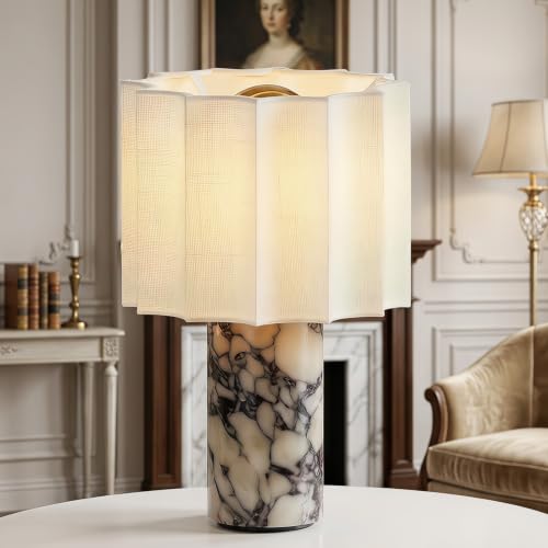 Marble Touch Table Lamp USB Rechargeable Cordless Bedroom Bedside Small Glow Night Light Stone Base and Linen Fabric Shades - color: Rice White