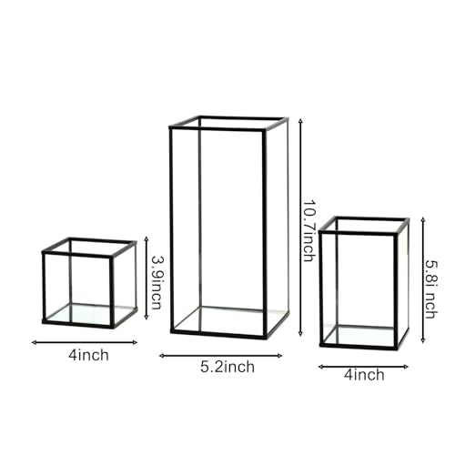 PHOSPHOR Glass Hurricane Candle Holder Set of 3 PCS Black Hurricane Candleholders for Wedding Party Holiday Birthday Home Decor Lanter - color: Black Set of 3 Pcs
