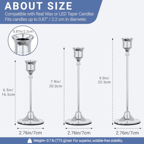 NLBTW Silver Candlestick Holders, Metal Taper Candle Holder, Set of 6 - color: Silver, size: 2 Sets (6 Pcs)