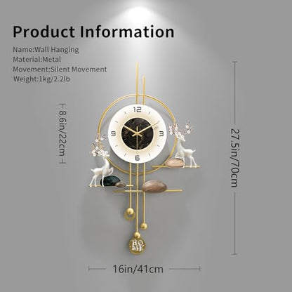 Decorative Gold Wall Clock, Large 27.5 Inch Modern Boho Silent Non-Ticking Battery Operated Wall Clock for Living Room, Bedroom, Office, Kitchen, Dining Room, Farmhouse Decor - size: 16.14"x 27.55"