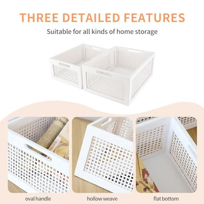 White Wooden Storage Baskets with Handle, Rectangular Set of 2 - color: White, size: Large & Small (Set of 2)