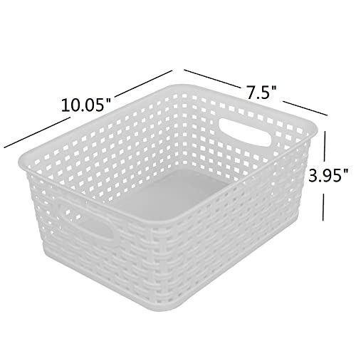 Sandmovie White Plastic Rattan Storage Baskets, 6 Packs - color: White