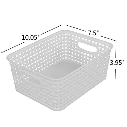 Sandmovie White Plastic Rattan Storage Baskets, 6 Packs - color: White