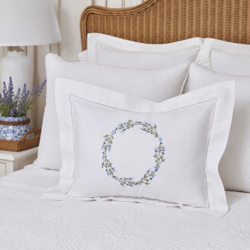 Jacaranda Living Embroidered Boudoir Pillow Cover – Handcrafted Embroidery, Fine Italian Cotton, Decorative Pillow Accent for Bedroom & Living Room (Lavender Wreath) - color: Lavender Wreath