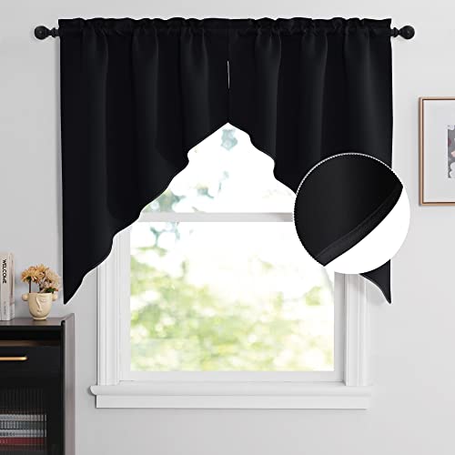 NICETOWN Kitchen Window Swag Valances, Farmhouse Style Short Blackout Window Treatment Tiers for Living Room Small Window Curtains for Bathroom/Office, 36" Wide x 45" Long Each Panel, 1 Pair, Black - color: Black, size: 36"W x 45"L (Pack of 2)