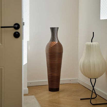 Tall Floor Vase for Living Room, Black & Gray Floor Vase, Artificial Rattan with Two-Tone Dark Brown Finish 39 Inch H - color: Black+ Gray
