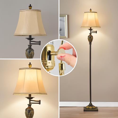 Traditional Floor Lamp with 350° Swing Arm,3 Color Temperatures,Black Gold - color: Black Gold-11