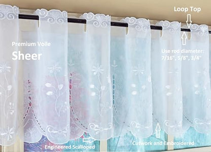 Today's Curtain, Samantha Embroidered Sheer Tier 24", White, 59" W x 24" L - color: White, size: 59"W x 24"L (Pack of 1)