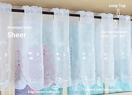 Today's Curtain, Samantha Embroidered Sheer Valance 13", White, 59" W x 13" L - color: White, size: 59"W x 13"L (Pack of 1)