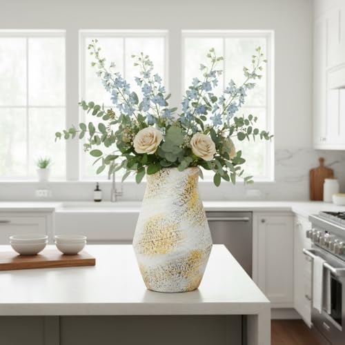 Rustic Farmhouse Ceramic Vase, 11 Inch Tall - color: Rustic White, size: 11 inch