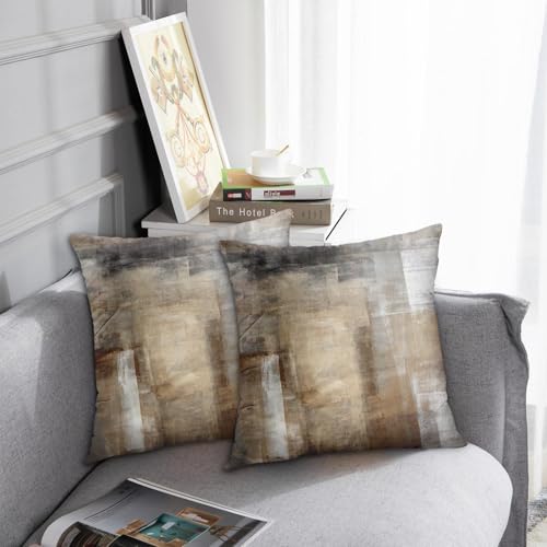 Britimes Throw Pillow Covers Set of 2, 18 x 18 Inch, Grey Brown Beige - color: Brown Beige, size: 18" x 18" (Pack of 2)