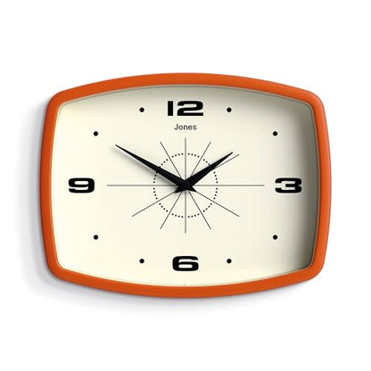 JONES CLOCKS® Movie wall Clock | Rectangular Retro Clock | 10" | Orange - color: Pumpkin Orange