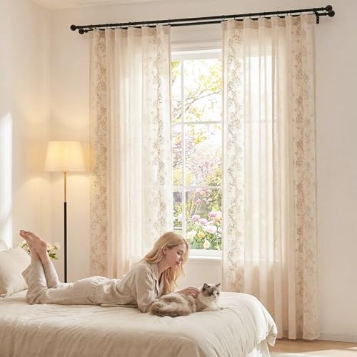 jinchan Floral Linen Curtains, Back Tab 50x84 Inch, 2 Panels Beige - color: Vine | Beige, size: 50"W x 84"L (Pack of 2)