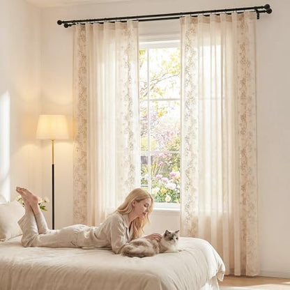 jinchan Floral Linen Curtains, Back Tab 50x96 Inch, 2 Panels Beige - color: Vine | Beige, size: 50"W x 96"L (Pack of 2)