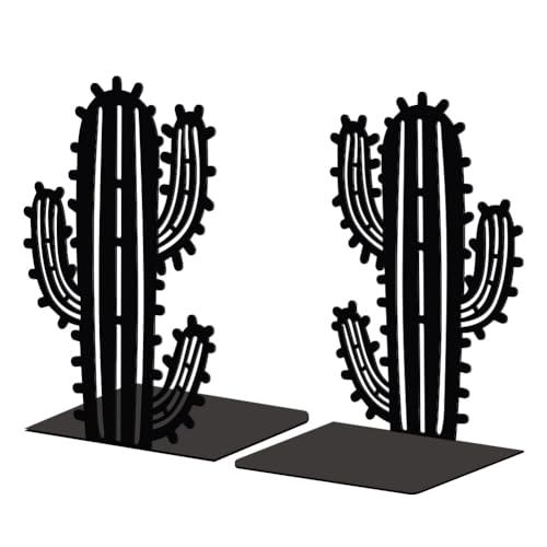 Peacoblue 5.3"x4.3"x7.9" Metal Bookends, Heavy Duty Book Ends for Shelves - style: Cactus