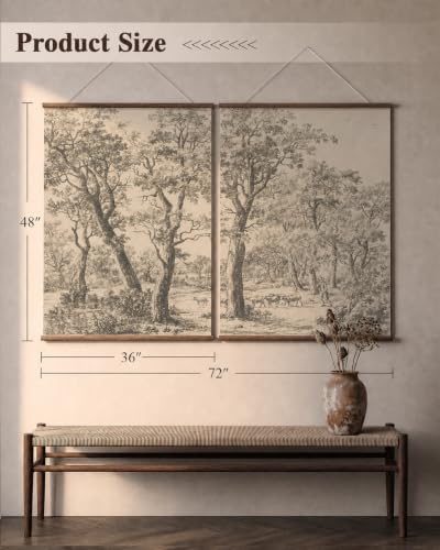 InSimSea Extra Large 2 Pcs Framed Wall Art, Woodland Sketch, 36x48 Inch - color: Woodland Sheep Pasture