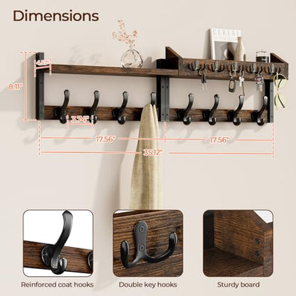 Evermagin 35" Coat Rack Wall Mount with Shelf for Entryway, Rustic Brown - color: Rustic Brown, size: 35 inch
