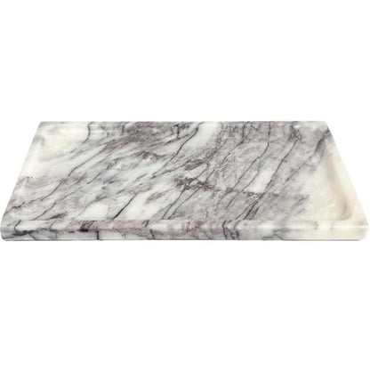 White Marble Vanity Tray – 10.63"x5.91" Rectangular Natural Stone Organizer for Bathroom Perfume Makeup Jewelry Dresser Entryway - color: Rectangular Plum Blossom White