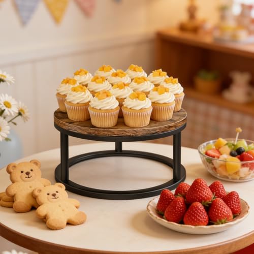 12 Inch Rustic Round Cake Stand, Wood Cupcake Pedestal Serving Tray Display - size: 1 Pack
