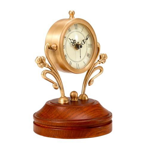 Aero Snail American Vintage Mantel Clock, Copper Desktop Clock Solid Wood Mantel Clock, Above Fireplace, European Home Living Room Silent Quartz Movement, Creative Brass Decorative Clock