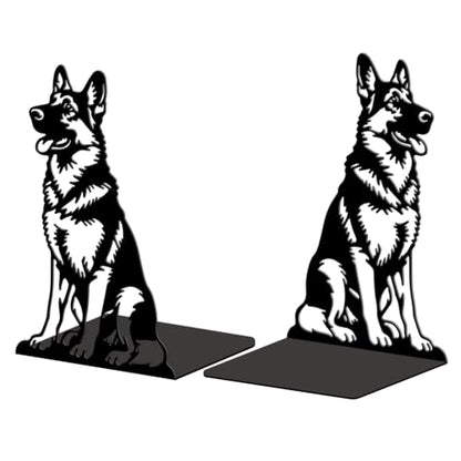 Peacoblue 5.3"x4.3"x7.9" Metal Bookends, Heavy Duty Book Ends for Shelves - style: German Shepherd