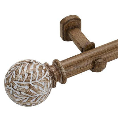 1-1/8 Inch Diameter Wood Curtain Rods for Windows 120 to 240 inch - Adjustable Seamless Aluminum Bracket - Heavy-Duty Boho Curtain Rods with Seaweed Finial - Dark Brown Wood Grain - color: Dark Brown Wood Grain, size: 120-240"