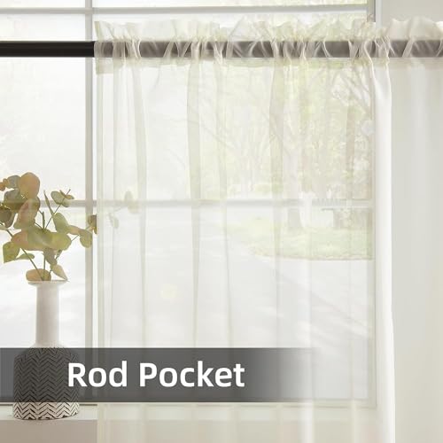 youleyar Solid Sheer Rod Pocket Curtain Voile Draperies 2 Panels White Beige Black Grey Coffee 38 Inch Width 45 Inch Long 1 Pair for Kitchen Bedroom Children Living Room Yard(Ivory,38Wｘ45L) - color: Ivory, size: 38"W x 45"L (Pack of 2)
