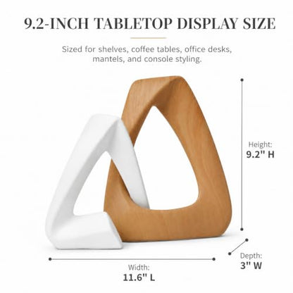 FUNTEREST Modern Abstract Sculpture Set of 2, White & Wood Grain Home Decor