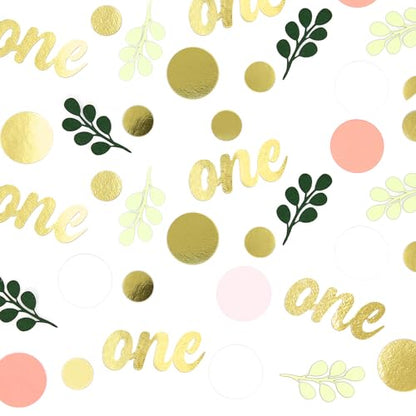 300PC Pink and Sage Green 1st Birthday Confetti First Birthday Decorations for Girl Dots Table Scatter for Baby Girl One Year Old Party Decor Supplies - style: Pink One Confetti