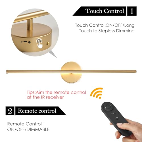 KARTOOSH Battery Operated Wall Sconces Set of Two Wireless Wall Lights - color: Gold, size: 24.4 Inches