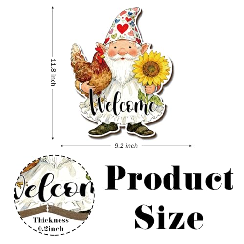 Farmhouse Wall Decor, Gnome Welcome Sign with Chicken and Sunflower, Rustic Wood Hanging Plaque, Watercolor Farmhouse Painting Style Wall Art for Porch Garden Kitchen or Entryway, 11.8x9.2 Inches - color: Farm 19