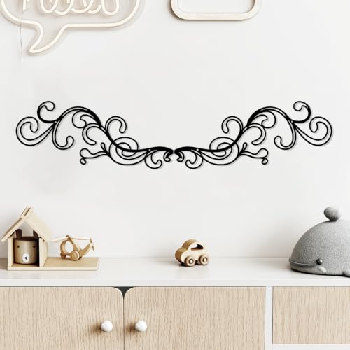 DUOOLN Large Metal Scroll Wall Decor Art, Long Iron Hanging Decoration Sign - color: European Patterns-Black
