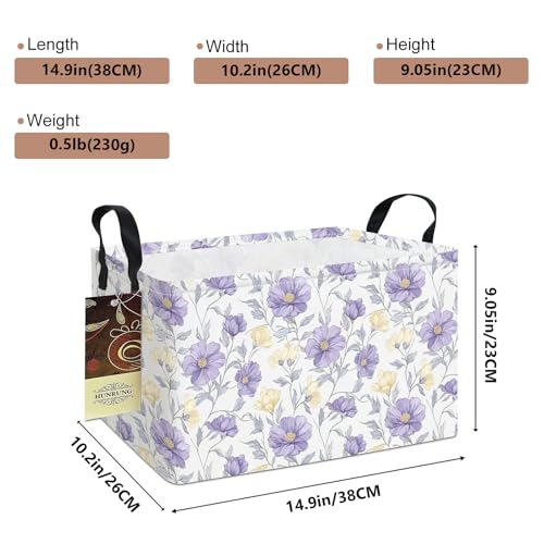 Rectangle Foldable Storage Basket Handles For Home, Purple Flowers - color: REC-Purple Flowers