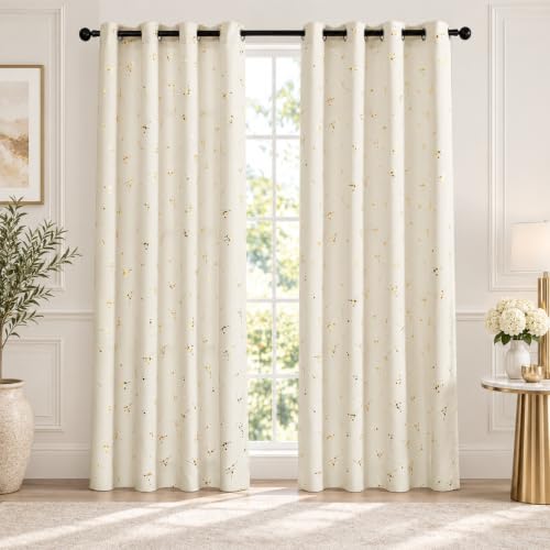 Deconovo Black Out Curtains 63 Inch Long, Curtains for Living Room Bedroom - color: Light Beige/Floral Branch and Dots, size: 42"W x 63"L (Pack of 2)