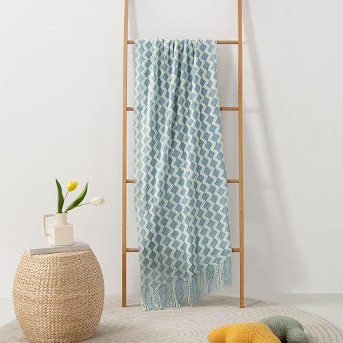 Double Diamond Acrylic Knitted Throw Blanket, Blue, 50x60 - color: Blue