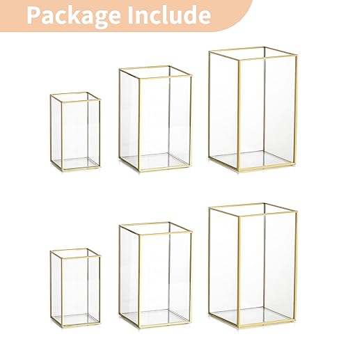 NUPTIO Hurricane Candle Holder Centerpieces: 6 Pcs Glass Candles Lantern - color: Gold, size: 8.1 & 6.5 & 4.7 inch H - 6 Pcs