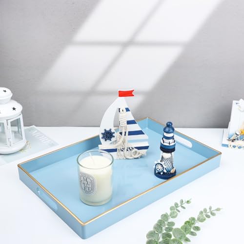 Spsyrine Blue Decorative Serving Tray with Handles, Elegant Plastic Coffee Table Tray for Ottoman, Living Room, Home Decor 15.6" X 10.2" Light Blue - color: Pure Blue