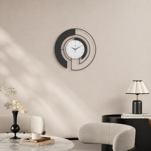 18-Inch Modern Black Metal Wall Clock, Marble Patterned Glass Dial - color: Black